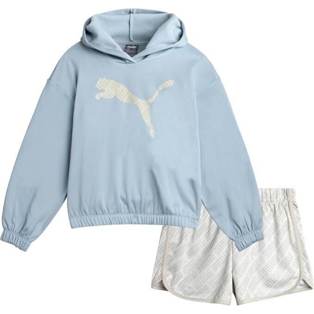Puma 2 Piece Poly Fleece Hoddie Tricot Short Set Toddlers Size 3-6 Months New